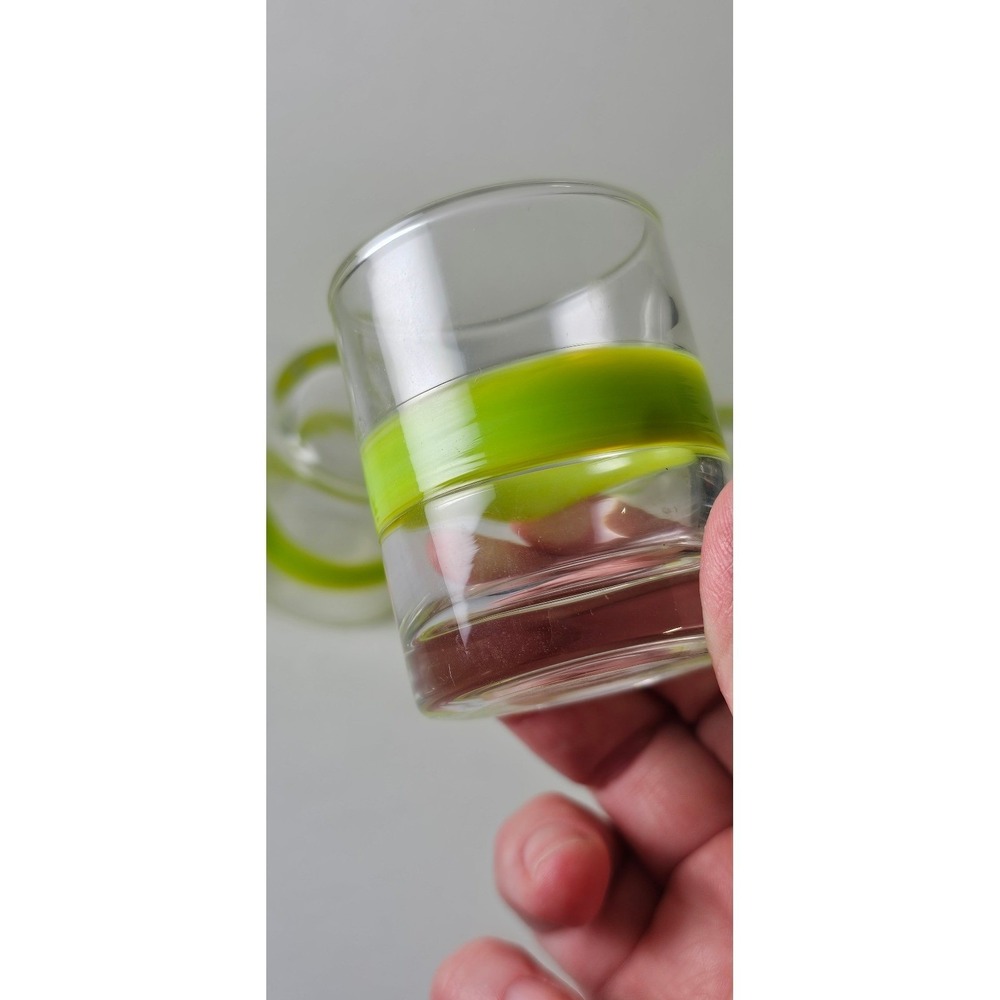 4 retro fused banded green wrap shot glasses barware bar cart GLOWER handblown